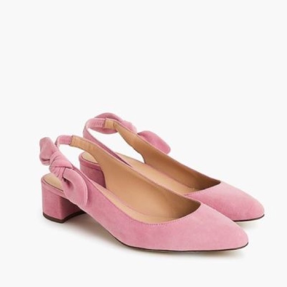 J Crew Pink Suede Bow Slingback Pumps - Picture 1 of 9